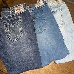 True Religion Denim Jeans Set in Dark, Medium, and Light Blue
